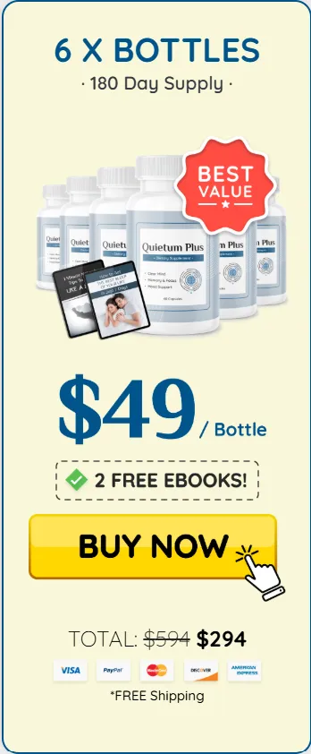 6 bottles of Quietum Plus for $294, plus 2 free eBooks.